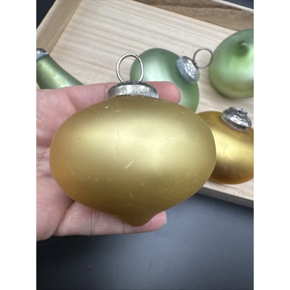 Christmas Tree Ornaments Kugel Style Frosted Glass Silver Set‎ 5 Lot Green Gold